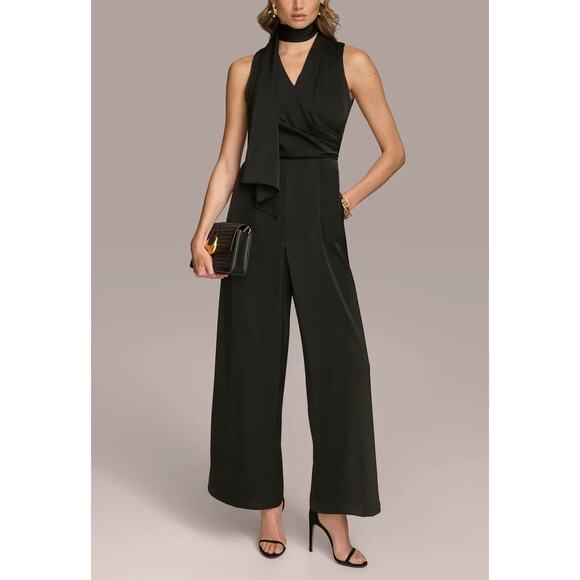 NWT‎ Donna Karan Women’s Sz 16 Sleeveless V Neck Satin V Neck Jumpsuit - Picture 1 of 13